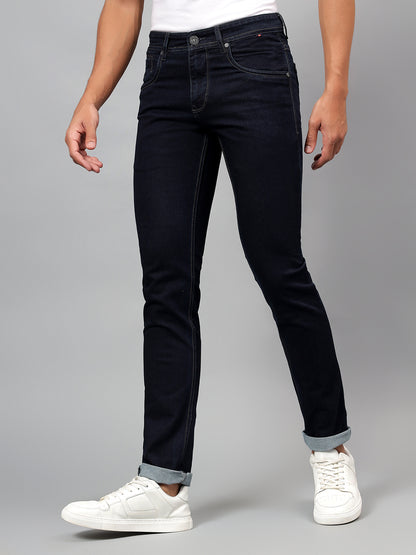 Denim Jeans for Men l Breathable & Soft with Color Fastness Ultra Narrow Fit Cotton Fabric Solid Pattern Button Closure