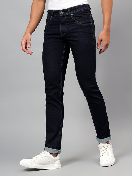 Denim Jeans for Men l Breathable & Soft with Color Fastness Ultra Narrow Fit Cotton Fabric Solid Pattern Button Closure