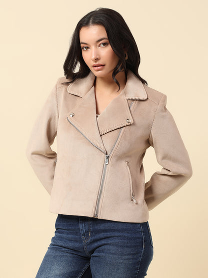 Jacket for Women | Premium Casual Jacket Regular Fit Notched Collar Corduroy Fabric Solid Pattern