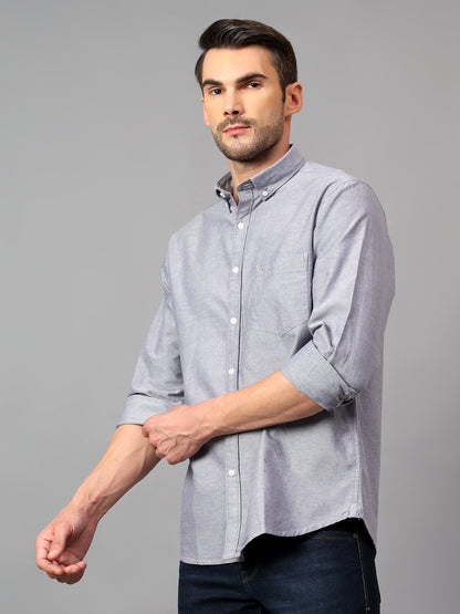 Men's Navy Blue Casual Plain Full Sleeve Shirt