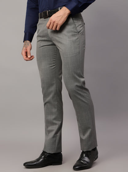 Men's Formal Flat front Grey Checks Trousers