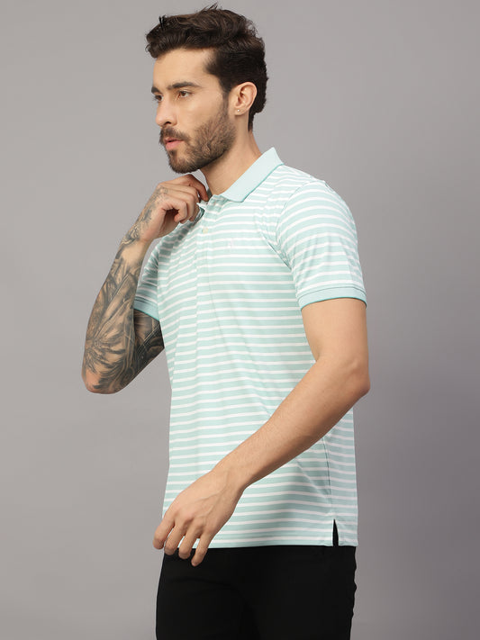 T-Shirt for Men | Breathable & Soft with Color Fastness Regular Fit Polo Neck Poly Cotton Fabric Striped Pattern