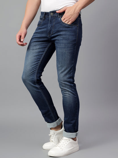 Denim Jeans for Men l Breathable & Soft with Color Fastness Ultra Narrow Fit Cotton Fabric Solid Pattern Button Closure