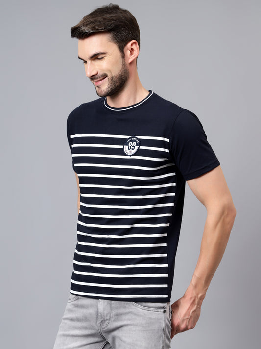 T-Shirt for Men | Breathable & Soft with Color Fastness Regular Fit Round Neck Poly Cotton Fabric Striped Pattern