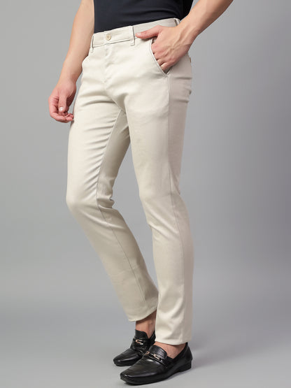 Casual Trouser for Men | Breathable & Soft with Color Fastness Regular Fit Cotton Blend Fabric Self Design Pattern Button Closure