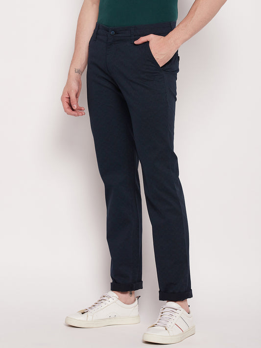 Cantabil Men Navy Blue Cotton Blend Checkered Regular Fit Casual Trouser (7057759928459)