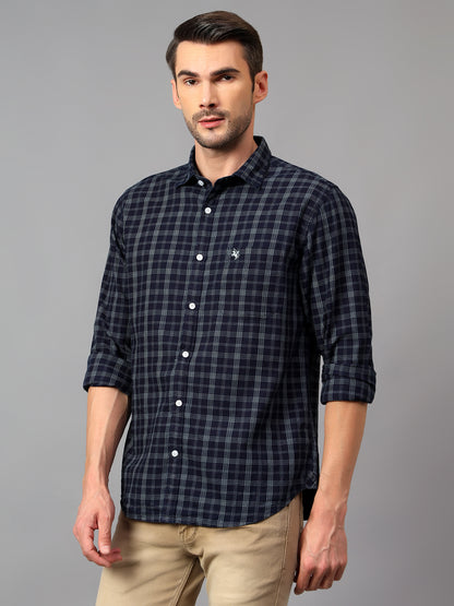 Men's Navy Blue Casual Medium Checks Full Sleeve Shirt