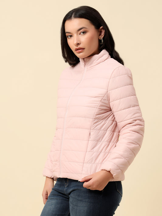 Reversible Jacket for Women | Premium Casual Jacket Regular Fit Mock Neck Nylon Fabric Solid Pattern