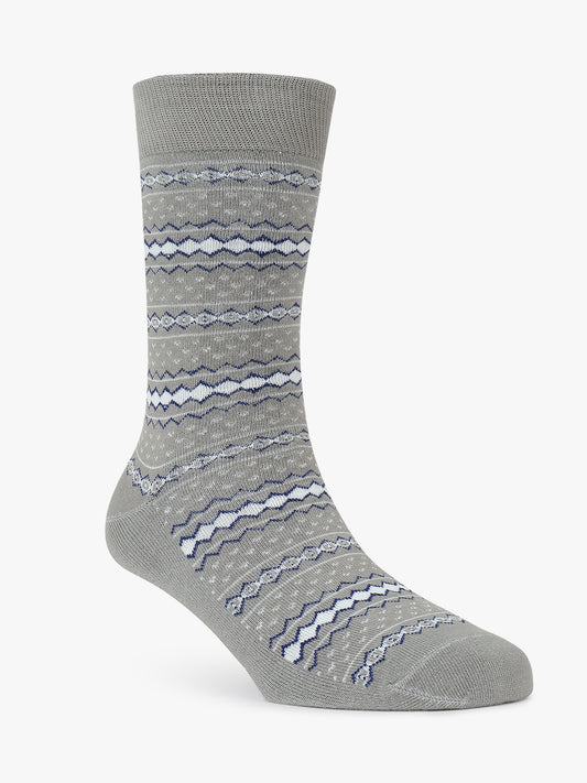 Men's Pack Of 5 Grey Crew Length Printed Casual Socks