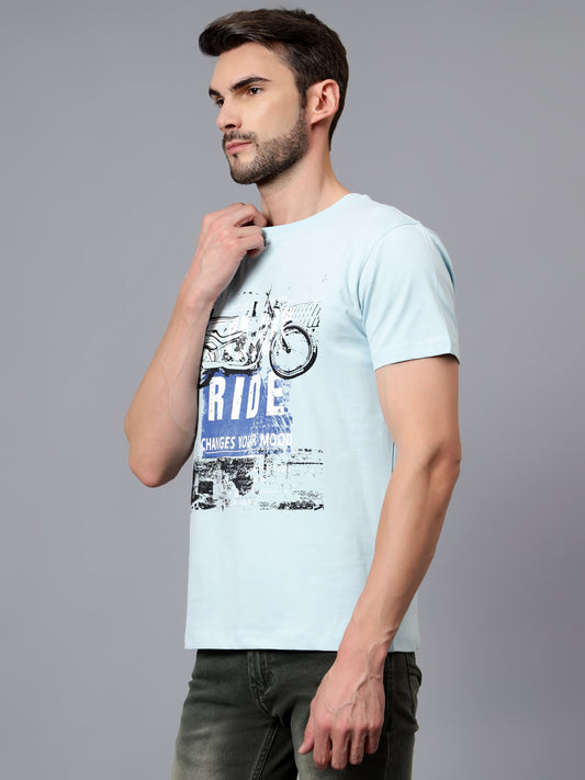 T-Shirt for Men | Breathable & Soft with Color Fastness Regular Fit Round Neck Cotton Blend Fabric Printed Pattern