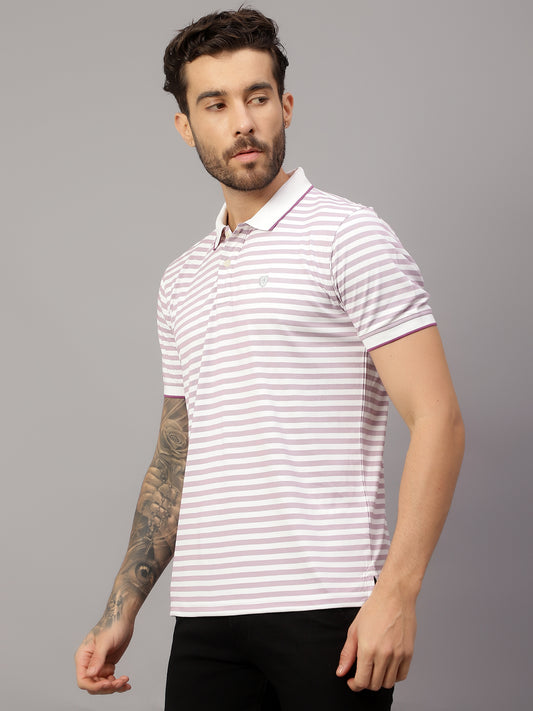 T-Shirt for Men | Breathable & Soft with Color Fastness Regular Fit Polo Neck Poly Cotton Fabric Striped Pattern