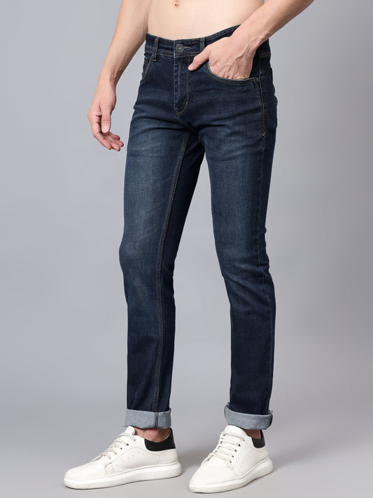 Denim Jeans for Men l Breathable & Soft with Color Fastness Ultra Narrow Fit Cotton Fabric Solid Pattern Button Closure