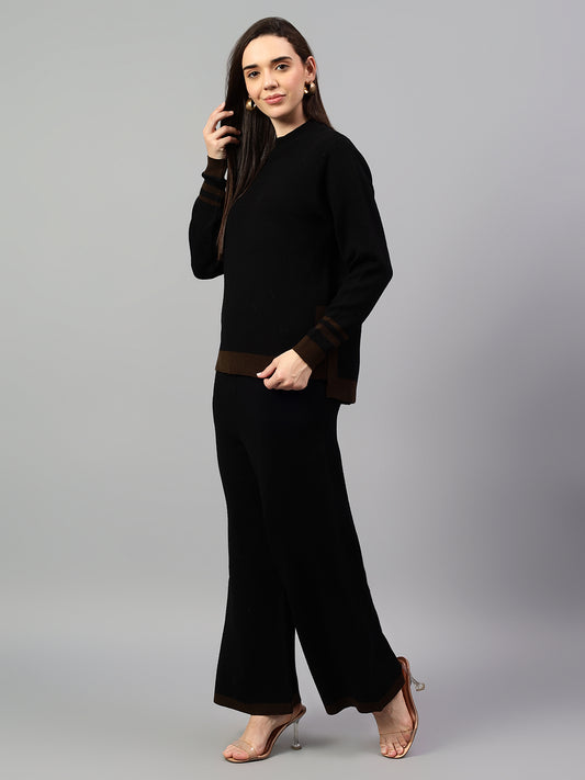 Women's Black Solid Winter Co-Ord Set