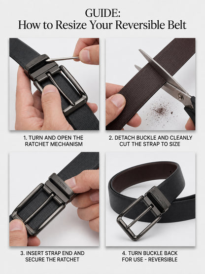 Men's Textured Black Brown Reversible Formal Belt