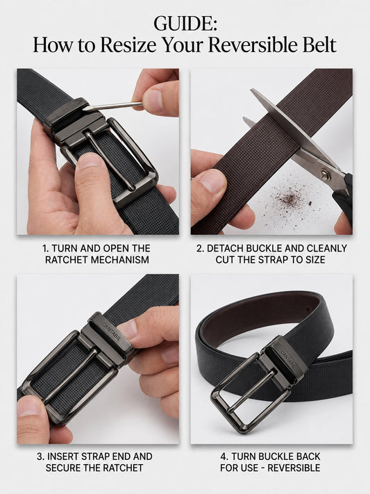 Men's Textured Black Brown Reversible Formal Belt