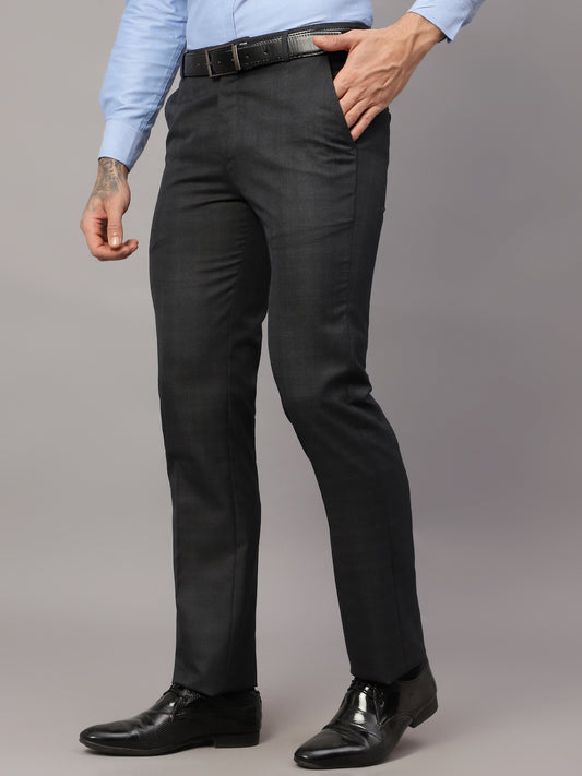 Formal Trouser for Men | Breathable & Soft with Color Fastness Regular Fit Poly Viscose Fabric Checkered Pattern Hook & Eye Closure
