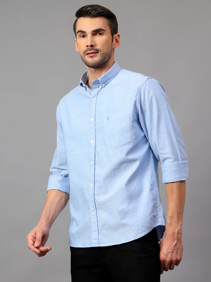 Men's Sky Blue Casual Plain Full Sleeve Shirt