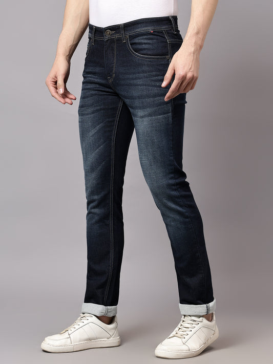 Denim Jeans for Men l Breathable & Soft with Color Fastness Ultra Narrow Fit Cotton Fabric Solid Pattern Button Closure
