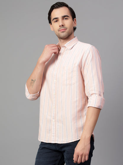 Casual Shirt for Men | Breathable & Soft with Color Fastness Regular Fit Spread Collar Neck Cotton Fabric Striped Pattern