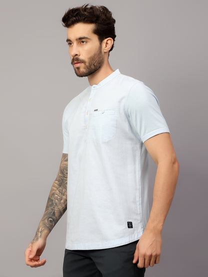 Men's Sky Blue Casual Plain Half sleeve Shirt Kurta