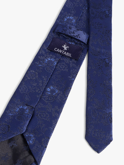 Cantabil Men's Navy Blue Floral Printed Broad Tie