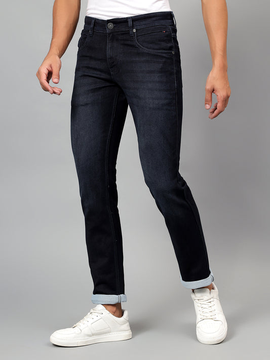 Denim Jeans for Men l Breathable & Soft with Color Fastness Ultra Narrow Fit Cotton Fabric Solid Pattern Button Closure