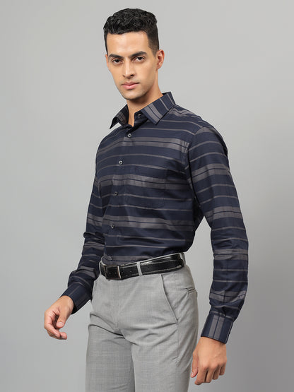 Formal Shirt for Men l Breathable & Soft with Color Fastness Regular Fit Spread Collar Neck Cotton Fabric Striped Pattern