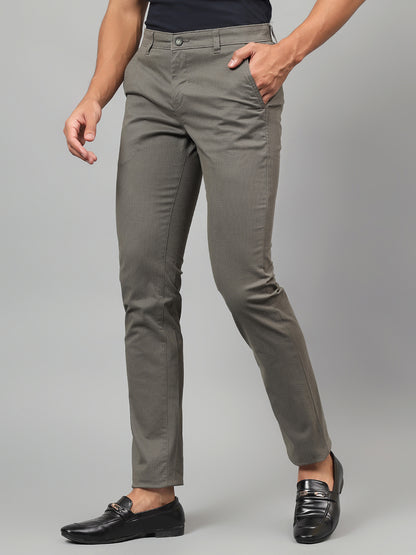 Casual Trouser for Men | Breathable & Soft with Color Fastness Regular Fit Cotton Blend Fabric Self Design Pattern Button Closure