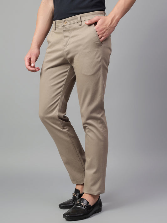 Casual Trouser for Men | Breathable & Soft with Color Fastness Regular Fit Cotton Blend Fabric Self Design Pattern Button Closure