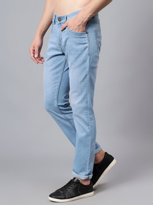 Denim Jeans for Men l Breathable & Soft with Color Fastness Ultra Narrow Fit Cotton Fabric Solid Pattern Button Closure
