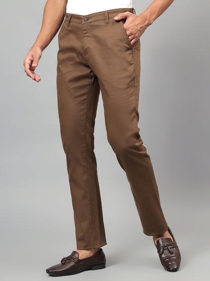 Cantabil Men's Brown Solid Non-Pleated Casual Trouser