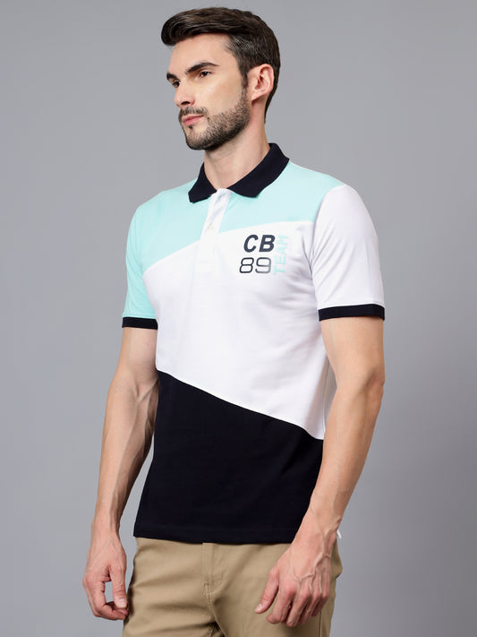 T-Shirt for Men | Breathable & Soft with Color Fastness Regular Fit Polo Neck Poly Cotton Fabric Colour Block Pattern