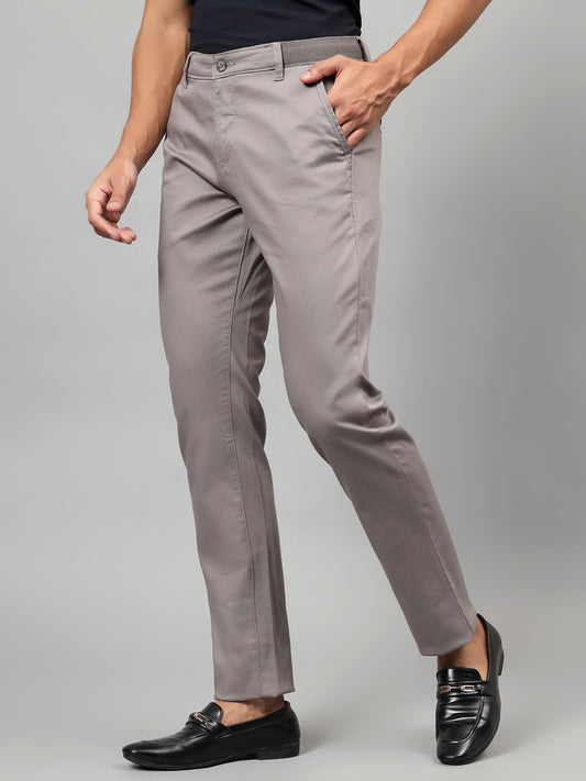 Casual Trouser for Men | Breathable & Soft with Color Fastness Regular Fit Cotton Blend Fabric Self Design Pattern Button Closure