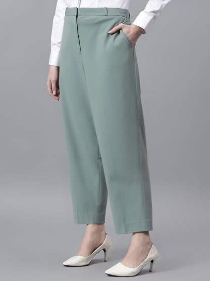 Women's Green Solid Regular Fit Formal Trosuer
