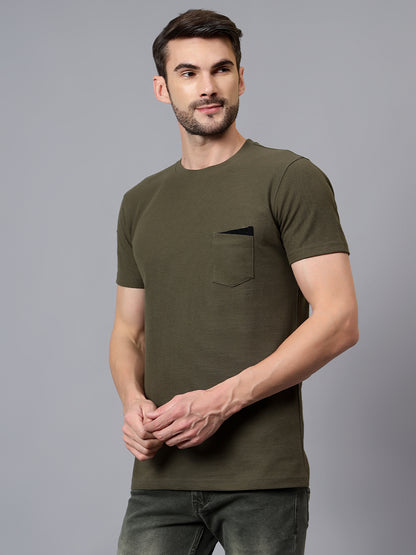 Men's Green Solid Round Neck Half Sleeve T-shirt