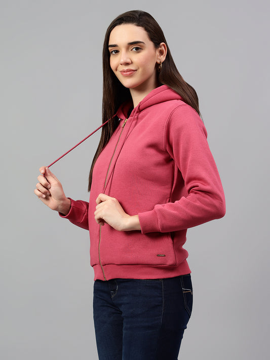 Women's Pink Solid Hoody Neck Sweatshirt