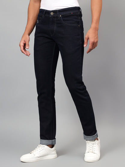 Denim Jeans for Men l Breathable & Soft with Color Fastness Ultra Narrow Fit Cotton Fabric Solid Pattern Button Closure