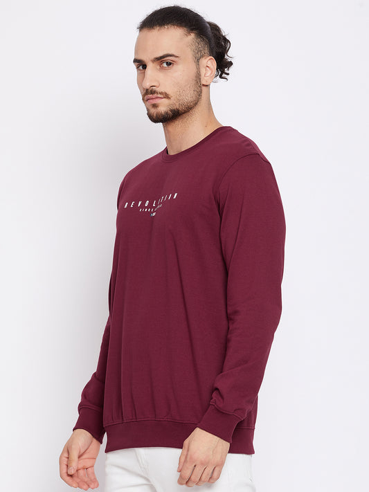 Men Round Neck Full Sleeves Maroon Casual Sweatshirt