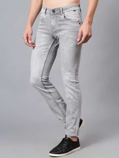 Men's Grey Solid Full Length Stretchable Jeans