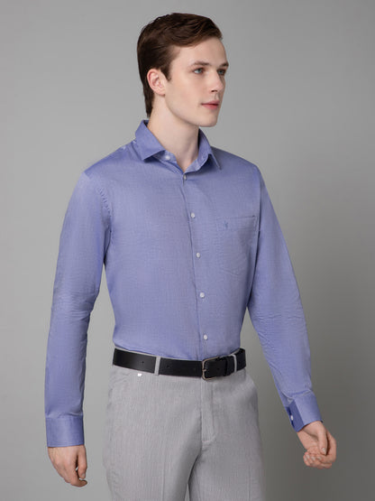 Men's Blue Formal Self Textured Full Sleeve Shirt