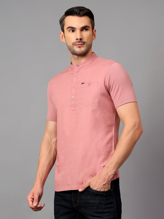 Men's Pink Casual Plain Half sleeve Shirt Kurta