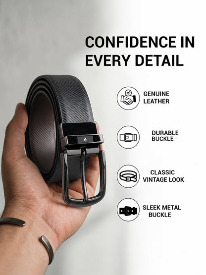 Men's Textured Black Brown Reversible Formal Belt
