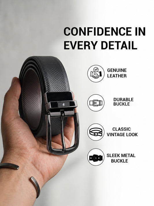 Men's Textured Black Brown Reversible Formal Belt