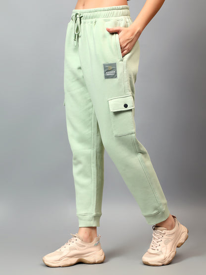 Women's Green Solid Ankle Length Regular Fit Cargo