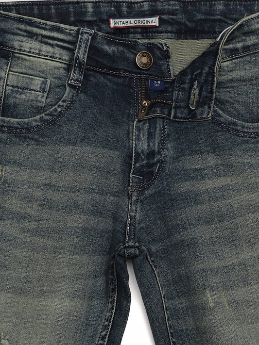 Cantabil Blue Solid Cotton Denim Flat Front Mid Rise Full Length Regular Fit Casual Jeans For Boys (7163137032331)