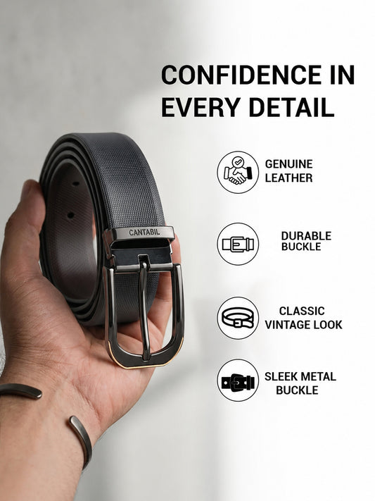 Men's Textured Black Brown Reversible Formal Belt
