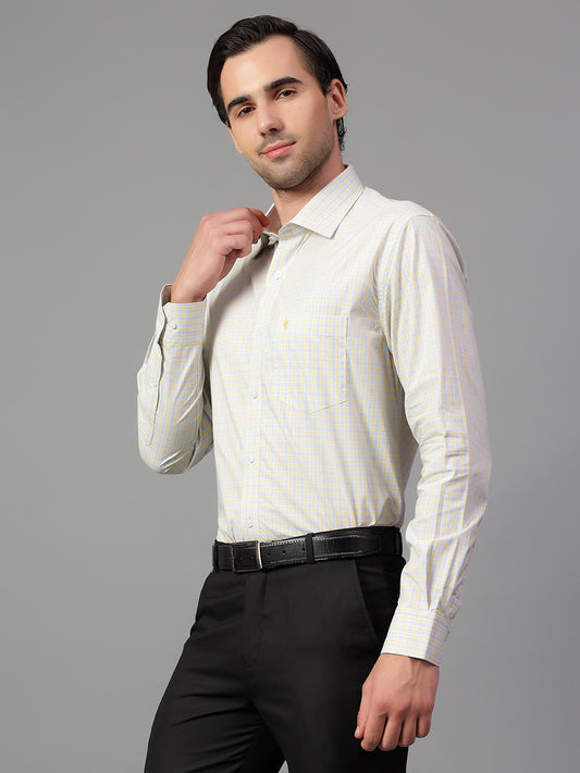 Formal Shirt for Men l Breathable & Soft with Color Fastness Regular Fit Spread Collar Neck Cotton Fabric Checkered Pattern