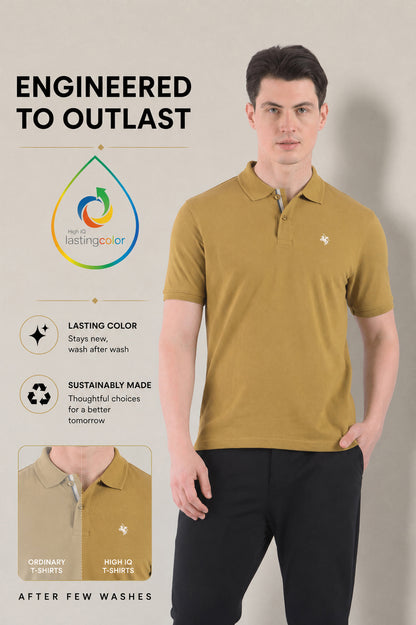 T-Shirt for Men | Breathable & Soft with Color Fastness Regular Fit Polo Neck Poly Cotton Fabric Solid Pattern
