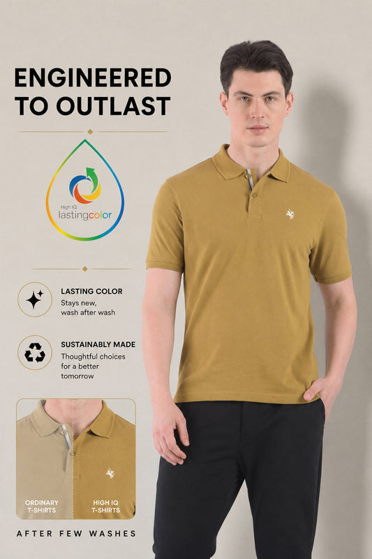 T-Shirt for Men | Breathable & Soft with Color Fastness Regular Fit Polo Neck Poly Cotton Fabric Solid Pattern