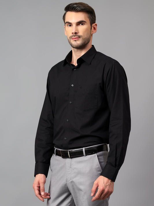 Men's Black Formal Fil a Fil Plain Full Sleeve Shirt